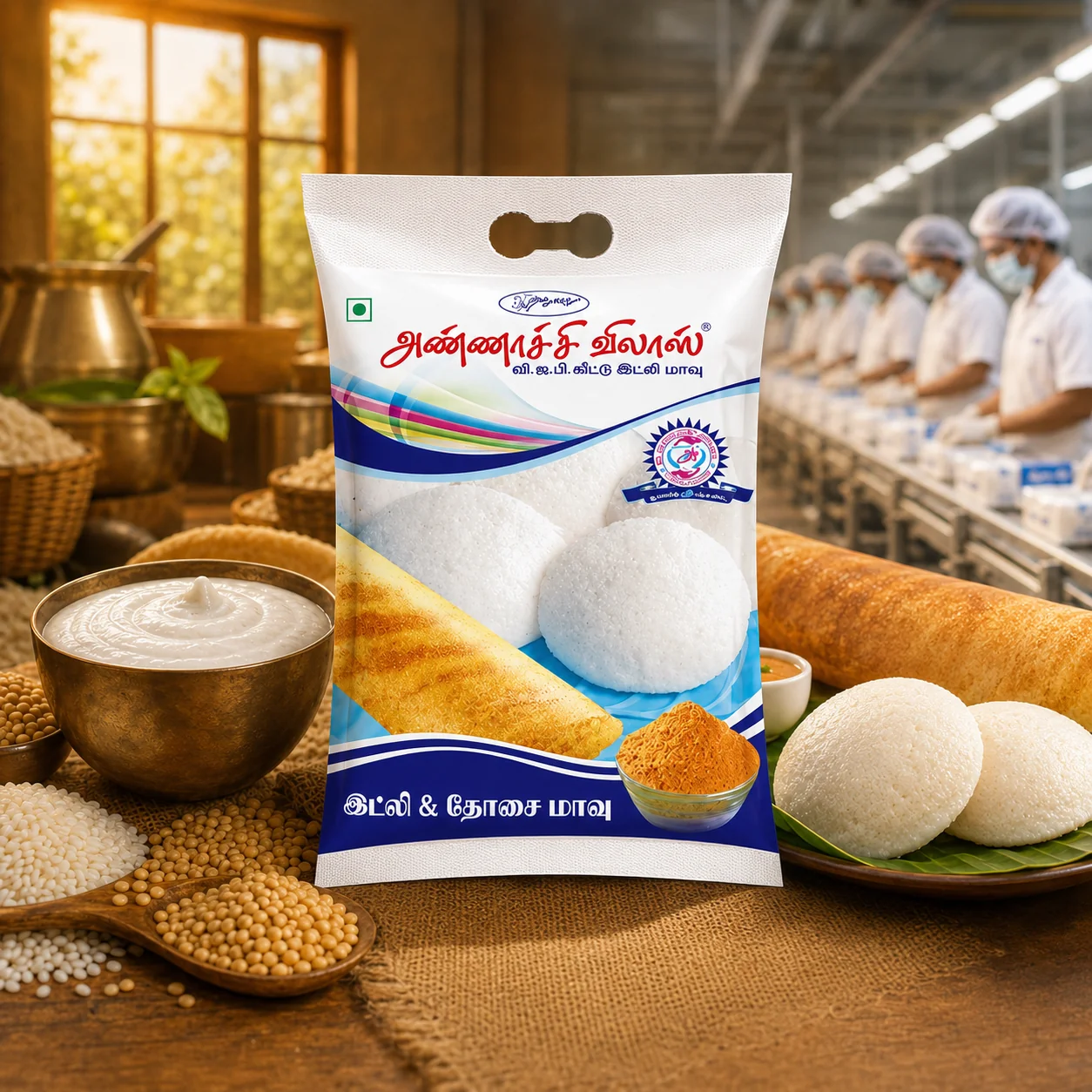 Fresh idly batter being prepared hygienically in Madurai