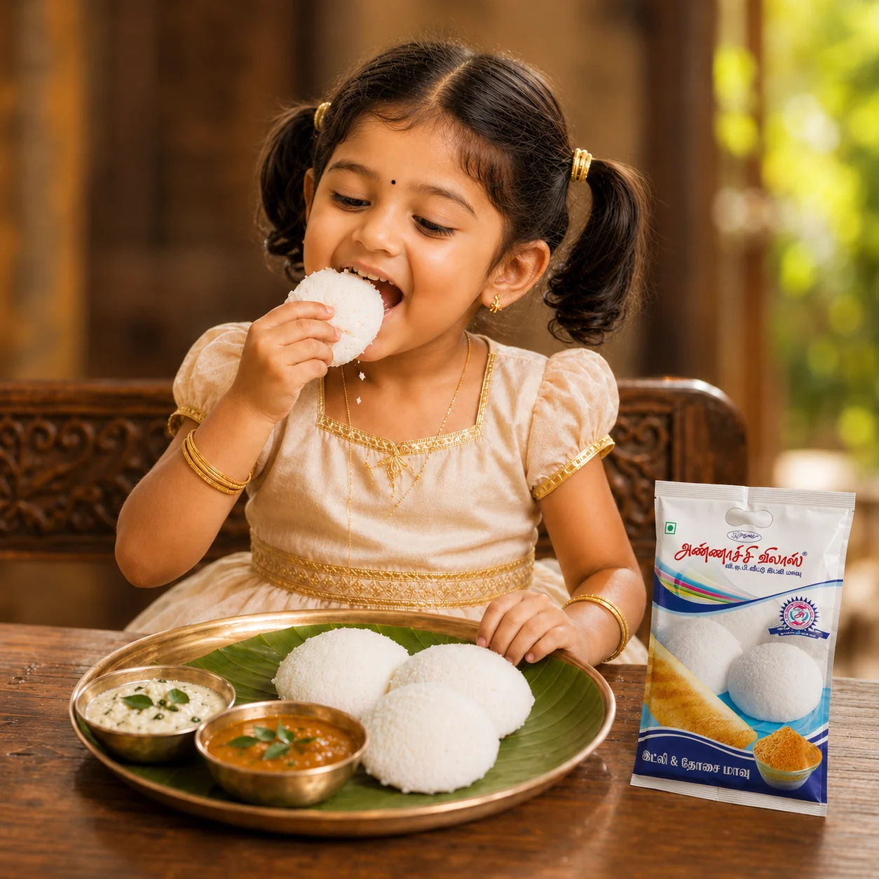 Fresh soft idlis, crispy dosa and chutneys made from Annachi Vilash idly batter in Madurai